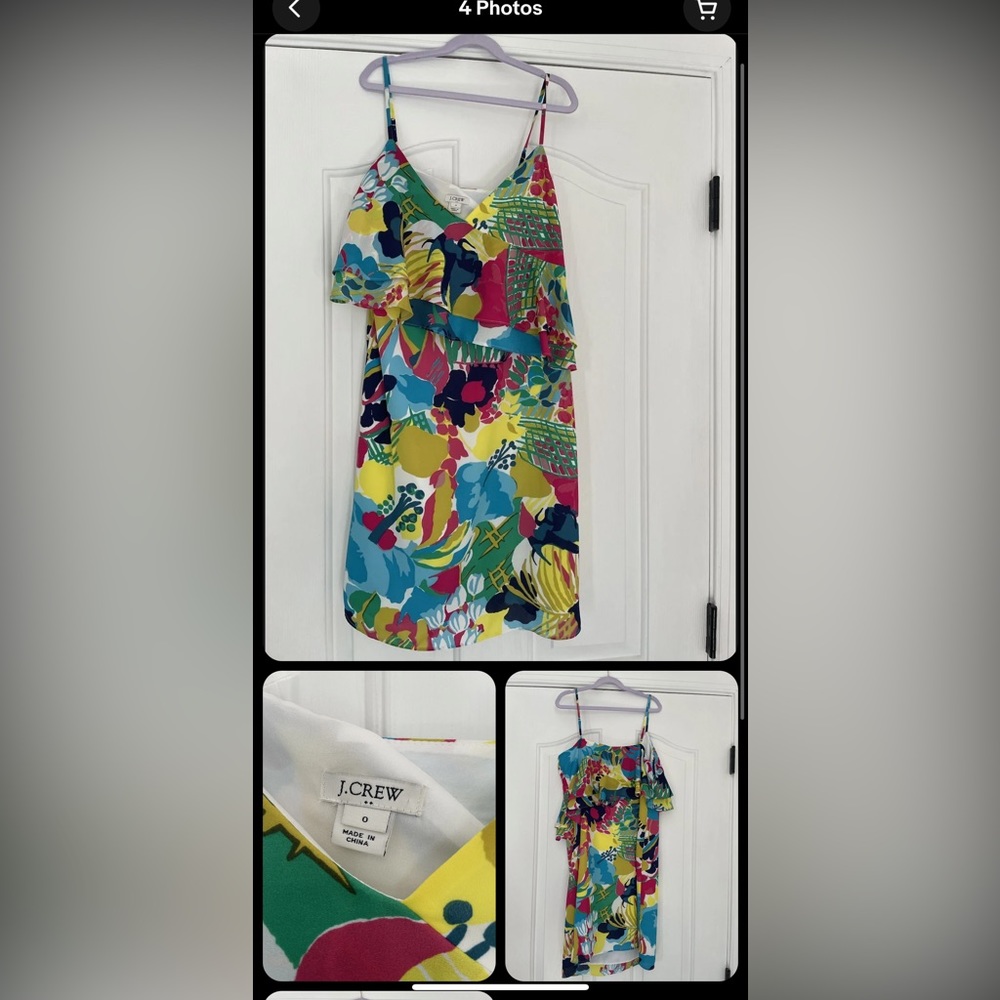 J Crew Womens Floral Satin Dress Spaghetti Strap Size 0 Multicolored Blue Green